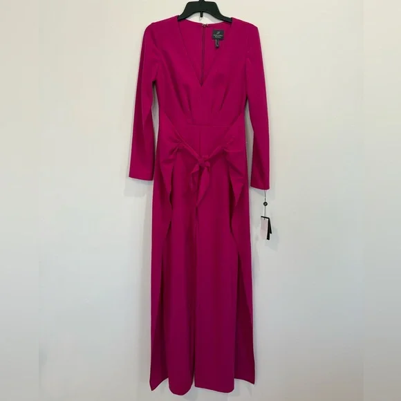 Adrianna Papell Women's V-Neck Tie-Front Crepe Jumpsuit - Picture 4 of 6